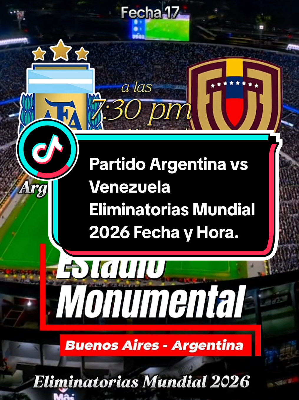 Partido Venezuela vs Argentina, Eliminatorias Mundial 2026, Fecha 17, Estadio Monumental de Buenos Aires.La Vinotinto se mantiene en el séptimo puesto de la tabla de clasificaciones con 18 puntos; mientras que la Albiceleste ocupa el primer lugar con 35 puntos La selección de fútbol de Venezuela jugará el 4 de septiembre a las 7:30 pm (hora de Venezuela) contra Argentina en calidad de visitante en el estadio Monumental de Buenos Aires. La Vinotinto se enfrentará a la Albiceleste luego de haber perdido 0-2 en un encuentro anterior contra el equipo de Uruguay, con goles de Rodrigo Aguirre y Giorgian De Arrascaeta, en la fecha 16 de las eliminatorias. Por su parte, Argentina llega de empatar 1-1 contra la selección de Colombia, con tantos de Thiago Almada y Luis Fernando Díaz, respectivamente. Venezuela necesita al menos un empate frente a Argentina o Colombia y que Bolivia no gane sus próximos encuentros para asegurar el pase al repechaje. De lo contrario, podría perder la séptima posición y despedirse de sus aspiraciones mundialistas. #partidovenezuelavsargentina  #eliminatoriasmundial2026 #lavinotinto #venezuela #argentina