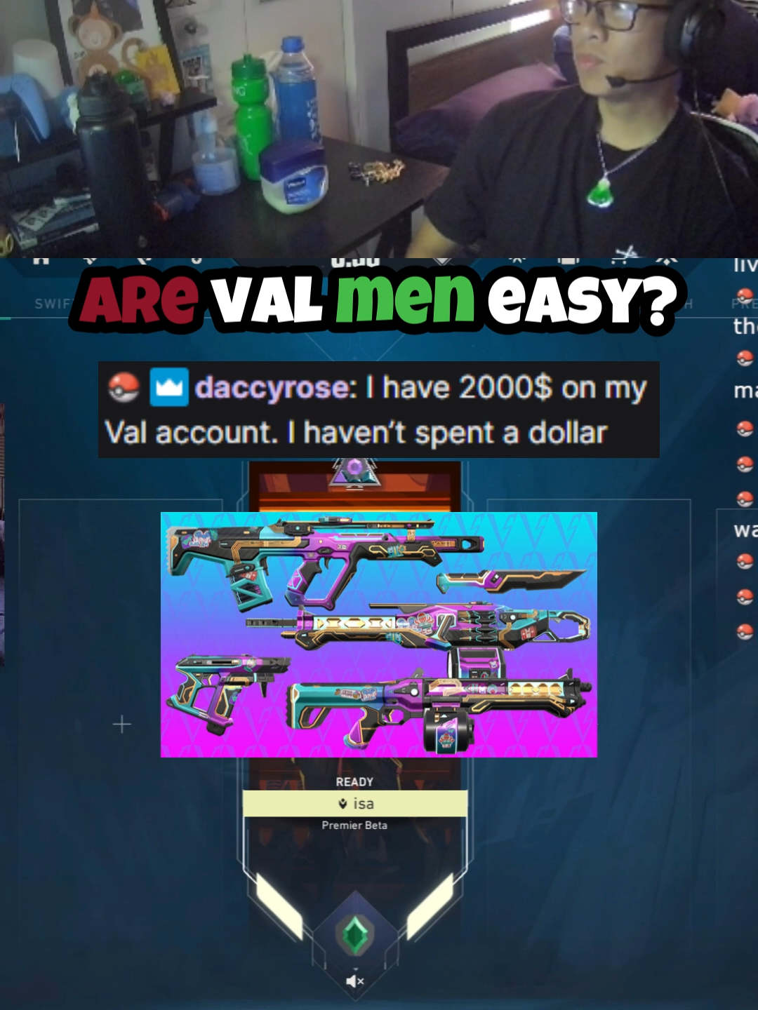 GIRLS IN THE CHAT DROP YOUR NET EARNINGS ON SKINS  FROM MEN (twitch.tv/billquach04) #valorantclips #Valorant