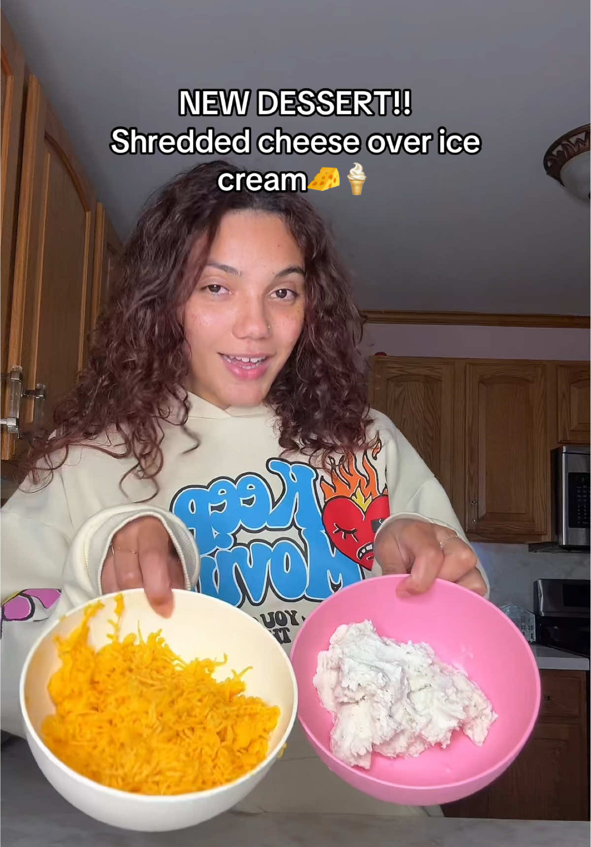 Shredded cheese over ice cream is THE MOVE😮‍💨🧀🍦  #shredded #cheese #icecream #dessert #hack 