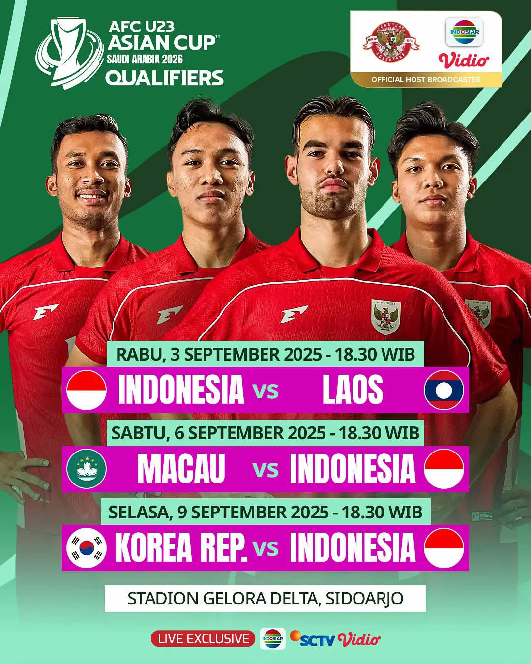 GARUDA MUDA TERBANG KE ASIA!🦅❤️‍🔥 Saksikan Timnas Indonesia U23 yang berjuang dalam AFC U23 Asian Cup Qualifiers pada 3-9 September 2025. Live eksklusif di INDOSIAR, SCTV dan Vidio. INDONESIA BISA!🇮🇩 #TimnasIndonesia #IndosiarSports #IndosiarRumahSepakbolaIndonesia #AFCU23AsianCupQualifiers 