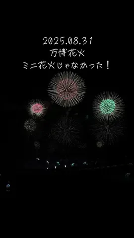 2025.08.31 万博の花火 全然ミニ花火じゃなかった‼️ うわーフィナーレもすごかったなー😊からのー まだあるんやー！ からのー想像を超えて来て フィナーレ詐欺やん😆 EXPO Thanks 花火大会　決定！ 9月6日.13日.20日　土曜日 18時59分から打ち上げですって！ ★9月27日　 10月4日.★8日.12日.★13日　 も決定で時間はまだ未定　 ★の日は大規模🎇 まだまだ見られるね😊