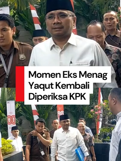 Mantan Menteri Agama (Menag) Yaqut Cholil Qoumas kembali memenuhi panggilan Komisi Pemberantasan Korupsi (KPK) pada Senin (1/9). Yaqut dimintai keterangan dalam kapasitasnya sebagai saksi. Ia dimintai keterangan terkait kasus dugaan korupsi dalam penentuan kuota dan penyelenggaraan ibadah haji pada Kementerian Agama tahun 2023-2024. Yaqut mengaku dirinya tak membawa apapun saat menyambangi KPK. Creator: Yumna Khan