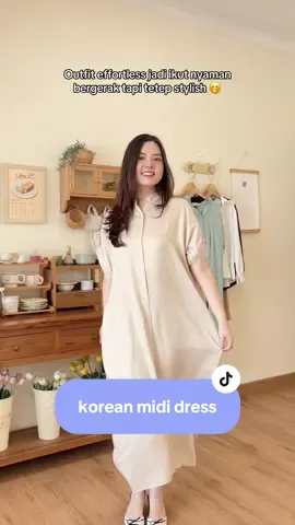 Setuju ga kalo outfit kita effortless vibes nya jadi ikut nyaman gasih?! Ditambah midi dress ini tuh super stylish gong banget deh 🥰🤩 #mididress #midikorean #promoguncang99 #gajiansale #prqueenfashion 