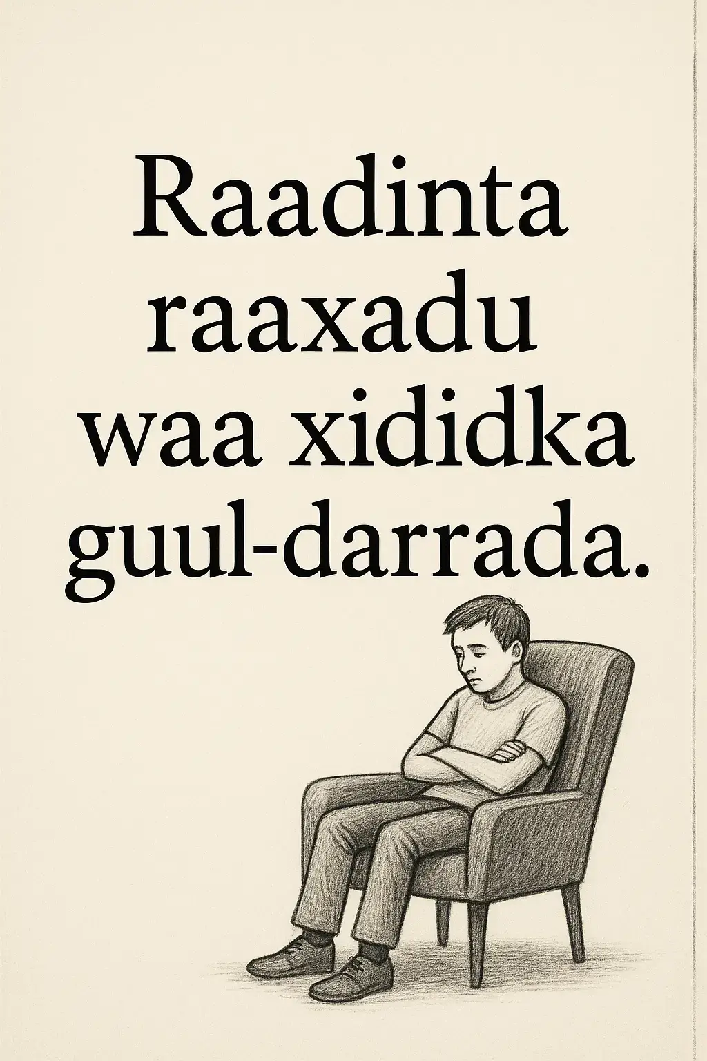 Noloshu ma aha gogol raaxo oo had iyo jeer lagu nasto. Qof kasta oo raadinaya guul iyo horumar waa inuu ka baxaa aagga raaxada, kuna dhiirradaa meelaha adag iyo xaaladaha aan fududayn. Raaxadu waa meel kaa dhigta qof aan talaabo hore u qaadi karin, halka dhibaatada iyo dadaalku ay yihiin jidadka kugu hogaaminaya guul iyo koboc. Haddii aad rabto inaad gaarto meel sare, diyaar u noqo inaad qaadato culays, inaad ka shaqeyso saacado dheer, inaad ku dadaasho waxyaabo kugu adag, oo aad mararka qaar la kulanto guuldarrooyin. Laakiin hal shay ha iloobin — guuldarradu waa macallinka ugu weyn ee nolosha, halka raaxadu noqoto dabin kaa hor istaaga riyooyinkaaga. Dardaarankaygu waa: Ha raadin raaxo joogto ah, raadi koboc iyo horumar. Guushu waxay ku jirtaa inaad ka adkaato caqabadaha, adiguna aad noqoto qofka aan ka cabsan culayska nolosha.