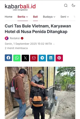 KLUNGKUNG, KABARBALI.ID – Salah satu staf hotel berinisial IGRA (23) harus berurusan dengan pihak kepolisian Polsek Nusa Penida, Klungkung. Igra dicurigai mengambil tas milik turis asal Vietnam bernama NTH Lakis (23), yang terjadi di Bar Garuda Hotel, Banjar Nyuh, Desa Ped, Kecamatan Nusa Penida, pada Sabtu (30/8/2025) lalu. Kapolsek Nusa Penida, AKP I Ketut Kesuma Jaya, S.H mengatakan pelaku adalah warga Desa Klumpu, Nusa Penida. Setelah dilakukan pemeriksaan secara intensif, pelaku akhirnya mengakui perbuatannya. Baca berita ini selengkapnya di: https://kabarbali.id/curi-tas-bule-vietnam-karyawan-hotel-di-nusa-penida-ditangkap/ #kabarbali #pencurian #nusapenida #wna 