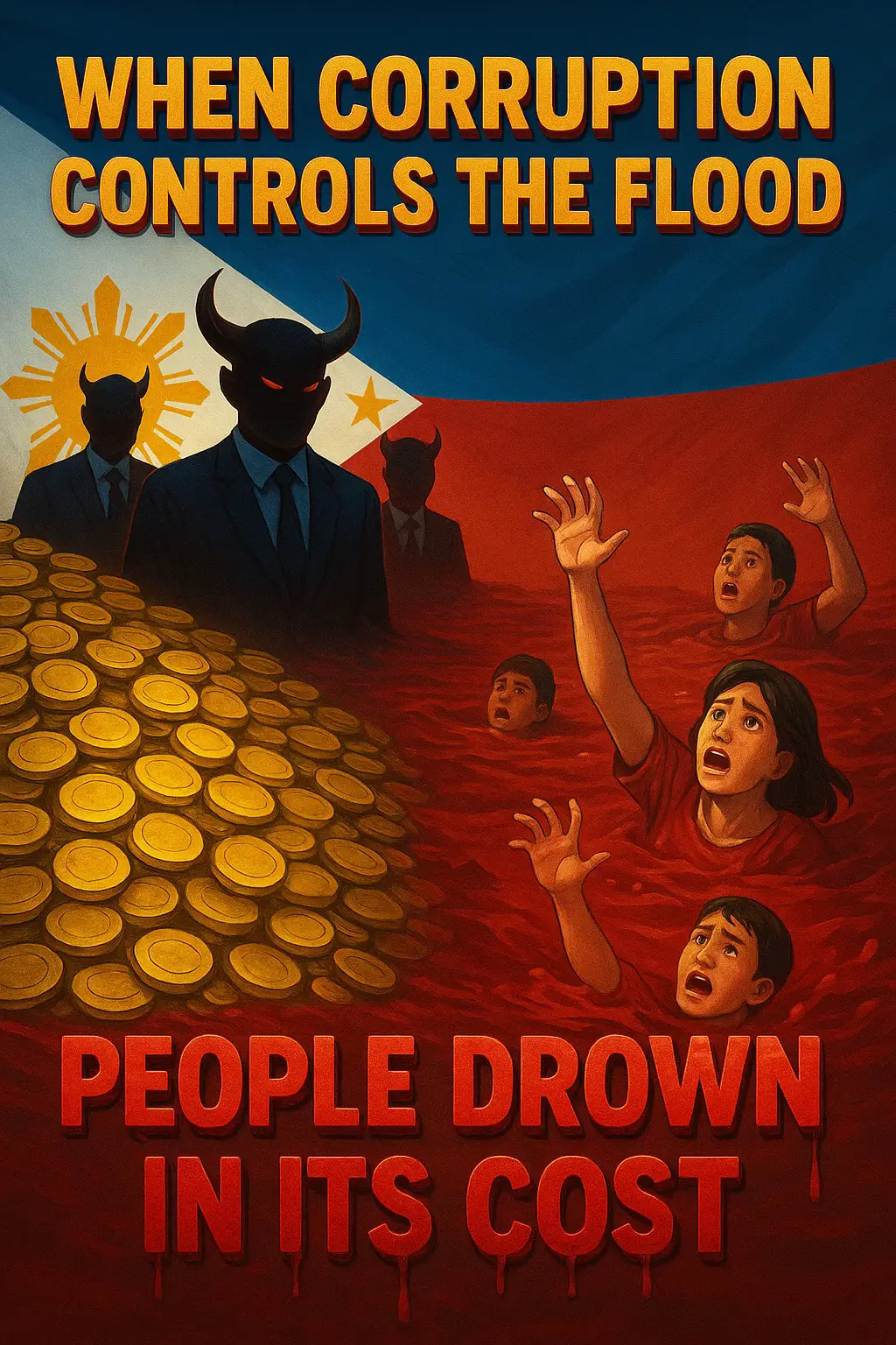 The corruption of politicians here in the Philippines is an unforgivable disease that has eaten away at the very core of our nation, a plague that does not only steal the people's money but also their dignity, their security, and their very right to live, because every peso stolen from flood control projects becomes a wall that was never built, a drainage that was never repaired, a dam that was never strengthened, and every missing infrastructure means more lives lost, more families displaced, more children growing up in fear of the next storm, and while this cycle of greed continues, we watch in despair as the same corrupt officials grow richer, building mansions and securing their own safety while the masses drown in dirty floodwater and even in their own blood, and what makes this reality even more unbearable is that in the global stage, other countries look at us and shake their heads, for they know that the Philippines has been blessed with natural wealth, brilliant minds, and hardworking citizens, yet remains shackled by leaders who choose selfish gain over national progress, so instead of being recognized as a land of resilience, creativity, and unity, we are often remembered for scandals, betrayals, and endless corruption cases, and this should not only anger us but shame us deeply, because while other nations rise above disasters through honest governance and genuine public service, we remain on our knees, forced to endure tragedies that could have been prevented, and still we allow the same cycle of lies and theft to continue, making the world see us not as victims of fate but as victims of our own tolerance for corruption, and unless we break free from this vicious cycle, unless we demand true accountability and refuse to normalize theft of public funds, the Philippines will continue to drown-not only in floods of water, blood, and poverty-but in floods of humiliation before the watching eyes of other nations who wonder why a country so full of potential remains trapped in the shadows of greed and betrayal. #fyp #philippines #flood #foryoupage #corruption             
