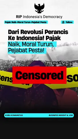 Apakah Indonesia akan bernasib sama dengan Prancis?  🔥 Bayangkan sebuah negeri di abad ke-18, bernama Prancis. Saat itu, rakyat jelata setiap hari dihantam pajak: dari gandum yang mereka makan, garam yang mereka simpan, bahkan jendela rumah pun bisa kena pajak. Sementara di istana Versailles, para bangsawan menari di aula megah, meneguk anggur mahal, dan merayakan pesta yang seakan nggak ada habisnya. Rakyat lapar, penguasa pesta.  Apa yang terjadi? Revolusi. Tiba-tiba tembok istana yang megah itu runtuh bukan karena meriam, tapi karena amarah rakyat yang sudah tak tahan lagi. Sekarang, coba kita lihat Indonesia hari ini. Apakah kita sedang mengulang naskah yang sama? Pajak demi pajak terus digulirkan. Royalti, cukai, bahkan wacana pungutan baru terus bermunculan dengan alasan “untuk pembangunan.”  Tapi apa yang rakyat lihat? Foto-foto pejabat dengan jam tangan miliaran, pesta ulang tahun mewah, perjalanan dinas yang lebih mirip liburan kelas atas. Dan ketika rakyat mulai menjerit, jawabannya apa? “Itu demi kepentingan bangsa.” Sama persis dengan kalimat yang pernah dipakai kaum bangsawan Prancis dulu: bahwa rakyat harus berkorban demi kejayaan negara. Padahal sejarah sudah mencatat: bangsa tak akan jaya kalau perut rakyatnya kosong. Hari-hari ini, jalanan kembali ramai dengan demonstrasi. Spanduk-spanduk terangkat, suara toa bergema, dan amarah rakyat perlahan menemukan bentuknya. Apakah ini tanda peringatan dini? Atau kita akan mengulang kesalahan klasik: menganggap suara rakyat hanya sebagai kebisingan jalanan, sampai pada akhirnya benar-benar menjadi badai yang tak bisa dibendung? Sejarah selalu memberi dua pilihan: belajar atau diulang. Indonesia mau pilih yang mana? #kubukomunitas #demoindonesia #indonesiagelap #kenaikanpajak #pajak #korupsiindonesia #korupsi #syahroni #srimulyani #ekopatrio #uyakuya #1312 #1312acab #revolusiprancis 