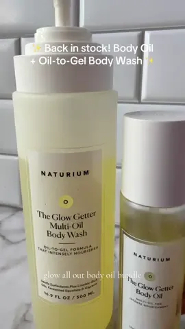It sold out before… but it’s finally back ✨ The Glow All Out Body Oil Bundle (Body Oil + Oil-to-Gel Body Wash) is here again. Hydrated, glowing skin from shower to finish 🧴💛 Grab it while you can! #naturium  #TikTokShopLaborDaySale#bodyoil #bodywash #skincarebundle   