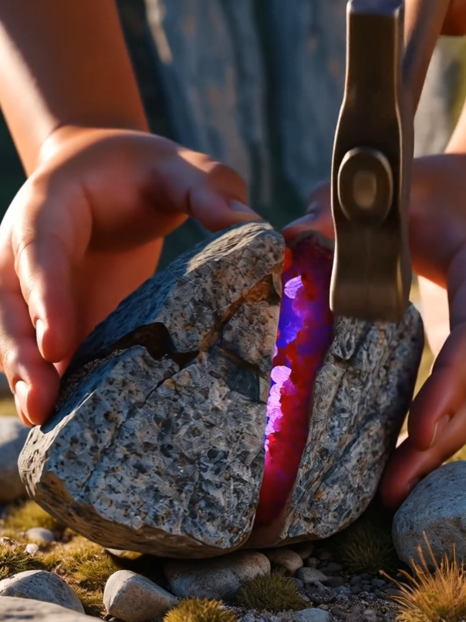 What's inside this geode ? Tell me what color cristal do you want to see in the next video.  #ai #aigenerated #crystals #asmr 