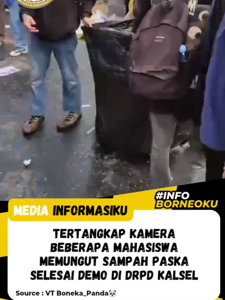 Tertangkap kamera beberapa Mahasiswa memungut sampah paska selesai demo di DPRD Kalimantan Selatan (01/09/25).  #mediainfoku #demodpr  #infoborneoku #demo  #wargabanua 