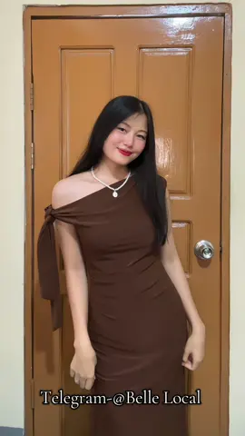 Elegant & Smart🤎#OOTD #offshoulderdress #bodyfit #BelleLocal #localbrand 