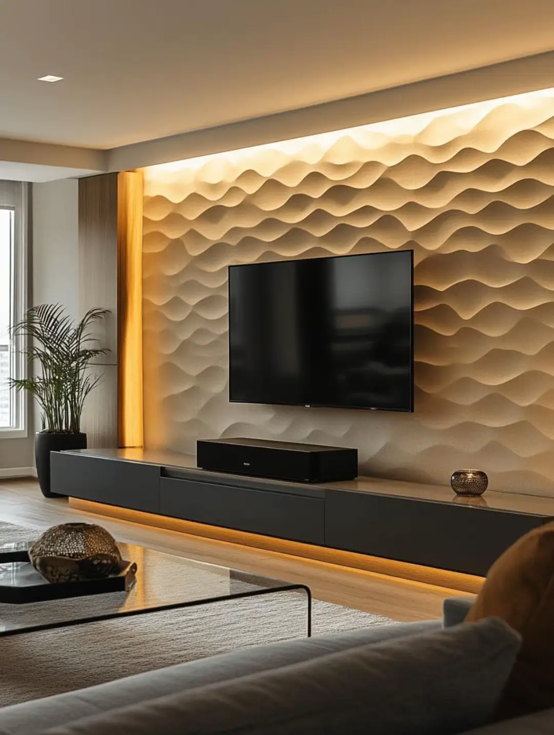 The TV wall has become the centerpiece of modern living rooms, serving both functional and aesthetic purposes. It’s more than just a place to mount your television it’s an opportunity to elevate the style and ambiance of your space. With the right design, a TV wall can seamlessly blend with your decor, create a focal point, and even offer practical storage solutions. #tvunit #tvwall #interiordesign #livingroomdecor #livingroomfurniture 