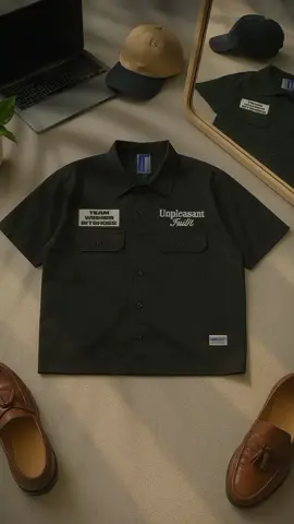 🖤 Oversized Work Shirt dengan detail patch & embroidery yang bold. Simpel, edgy, dan siap lengkapi gaya streetwear kamu. #StreetwearVibes #OversizedShirt #UnpleasantTruth #OOTD #CasualFit 