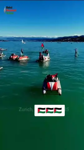 Parade perahu di Danau Zurich untuk mendukung Armada Keteguhan Global, yang berlayar dari Barcelona menuju Gaza untuk menerobos blokade Israel.