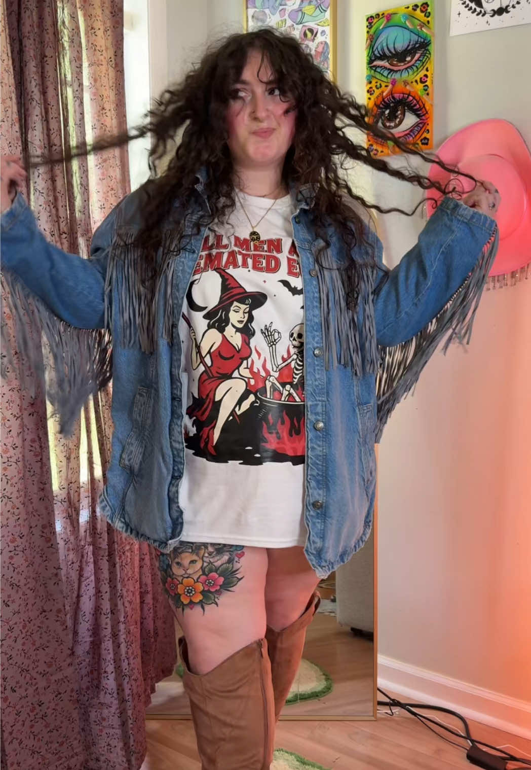 I love a good cheeky Halloween shirt. This one is so up my alley and I love that it’s long enough to wear his dress since I’m so freaking short. #creatorsearchinsights Outfits trends, fashion outfit ideas, style outfits 2025 ##moutfitideas #fashiontrends #fashiontutorials #styleinspo  