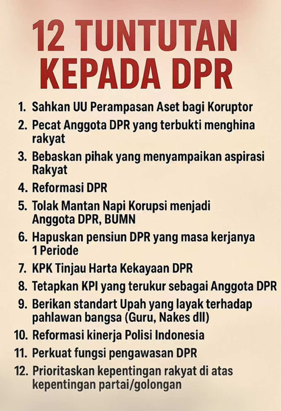 12 Tuntutan Rakyat Kepada Pemerintah dan DPR isinya biasa aja kalau negara mau jujur #12aspirasi #12tuntutanrakyat #fyppppppppppppppppppppppp 