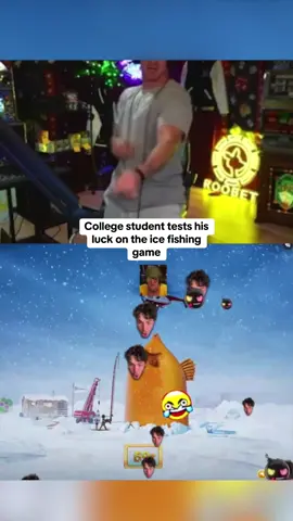 College student tests his luck on the ice fishing game #kickstreaming