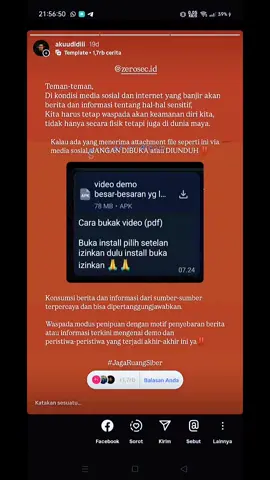 ⚠️ TETAP WASPADA PENIPUAN BERKEDOK FILE APK! ⚠️ Di medsos lagi marak file mencurigakan berbentuk APK dengan dalih “video demo” atau 