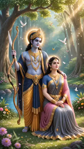 💫 Divine Love of Shri Ram & Mata Sita 🌟 Experience the most enchanting scene of Lord Shri Ram and Mata Sita in a lush, glowing jungle. Ram, the most handsome prince, holds his divine धनुष, while Sita’s serene beauty shines in her rich attire. Blossoming flowers, flowing rivers, swaying trees, and sparkling divine energy make this heavenly moment perfect for your spiritual vibes. 🌸💫🕊️ #ShriRam #MataSita #DivineLove #SpiritualVibes #HinduGod 