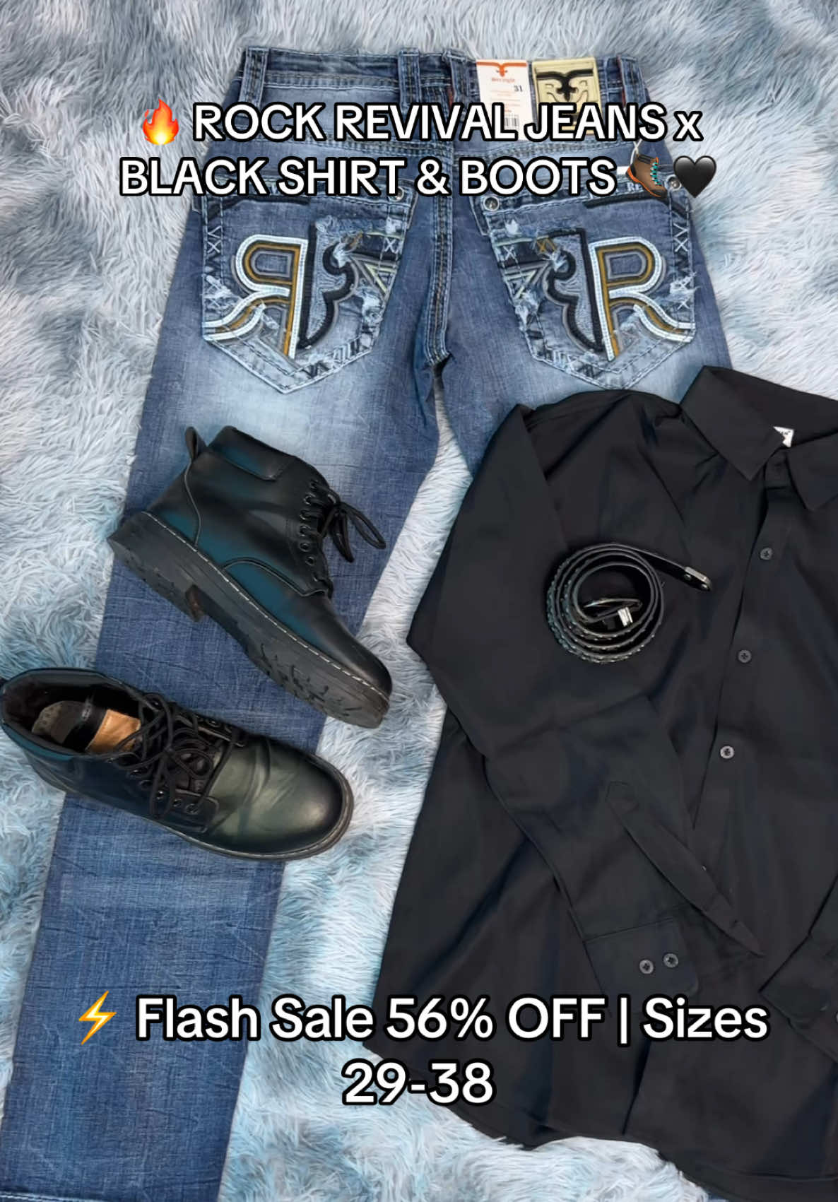 🔥 ROCK REVIVAL JEANS x BLACK SHIRT & BOOTS 🥾🖤 #rockrevivaljeans #mensoutfit #westernstreetwear #cowboystyle #denimfashion 