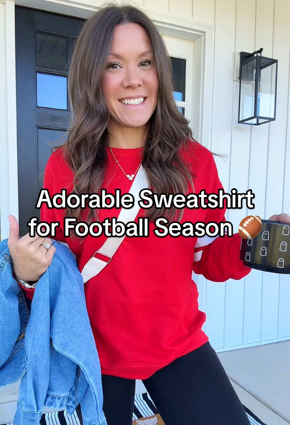 Your Friday Night Football 🏈 favorite sweatshirt. #fridaynightfootball #footballsweatshirt #stripedsleeves #sweatshirtstyle #crewnecksweatshirt 