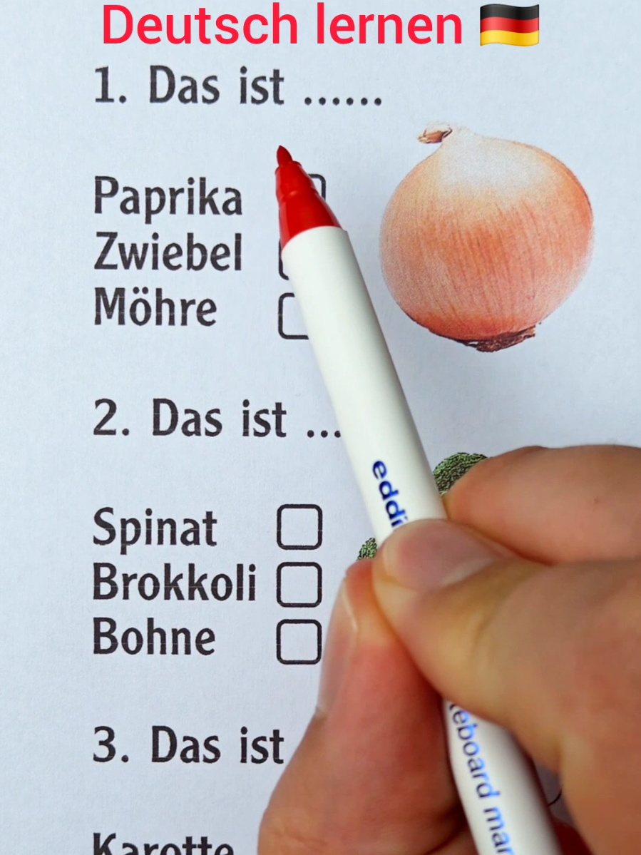 🥕 Deutsch lernen mit Bildern! Errate die richtigen Wörter zu den Gemüse-Bildern und trainiere deinen Wortschatz! ✅ Perfekt für A1/A2 Anfänger. Schreib deine Antworten in die Kommentare und teste dich selbst! 📝 #deutschlernen #wortschatz #lernenmittiktok #deutschfüranfänger #deutschkurs 