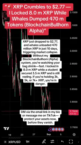 XRP (XRP) is in deep trouble—currently trading at $2.77, and large holders just dumped 470 million tokens in the past 10 days, slamming support and flooding the market with sell pressure.   Without a shield, your bags are melting. That’s exactly why I executed and locked away a colossal 8.0 m XRP using my BlockchainBullhorn (Alpha) system—protecting while the market imploded. Meanwhile, one of my students secured 3.5 m XRP mid-crash and messaged me: “This setup saved my future.” No fluff—just real safety in chaos. Here’s the hard truth: 	•	Massive dump alert: 470 m XRP offloaded in 10 days—panic and price collapse. 	•	I secured: 8.0 million XRP safe and stacked during the downfall. 	•	Student proof: 3.5 million XRP protected from meltdown. 	•	Riskiest scenario: If you’re holding 3k/5k/7k XRP, your portfolio is bleeding—fast. DM via the email link in my bio or TikTok DM me—I’ll plug you into the exact setup that’s keeping bags safe while losses stack elsewhere. We don’t just survive crashes—we master them. #X#XRPX#XRPArmyC#CryptoCrashW#WhaleDumpB#BlockchainBullhornAlpha  