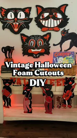 You can make these DIY vintage inspired Halloween cutouts too!  You’ll need:  • Foam board (look for insulation board at Home Depot)  • Paint  • Hot knife (available on Amazon for $15) *Original reference art by: @ctkrstudio #diyhalloween #vintagehalloween #halloweendecorations #halloweendecor #easydiy 