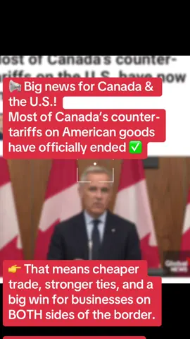 #creatorsearchinsights #foryoupage #foryou #usa🇺🇸 #canada_life🇨🇦 📢 Big news for Canada & the U.S.! Most of Canada’s counter-tariffs on American goods have officially ended ✅ 👉 That means cheaper trade, stronger ties, and a big win for businesses on BOTH sides of the border. 🇨🇦 Canadians – are you ready to see lower prices? 🇺🇸 Americans – are you ready for smoother exports to Canada? Drop your thoughts 👇 — is this a fresh start for cross-border trade?