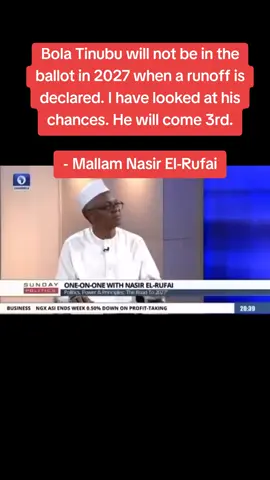 Bola Tinubu will not be in the ballot in 2027 when a runoff is declared. I have looked at his chances. He will come 3rd. - Mallam Nasir El-Rufai #foryou #politics #viral #africa 