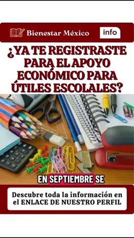 📚✏️ ¿Ya te registraste para el apoyo de útiles escolares? En septiembre se abrirá un nuevo periodo de registro en la Ciudad de México 🏙️ para quienes quieran ser parte de este programa social. ✅ El apoyo está dirigido a estudiantes de educación básica. 💳 El depósito llega directo a tu tarjeta. 📎 Checa en el enlace de mi perfil cómo y cuándo registrarte. #MiBecaParaEmpezar #CDMX #ÚtilesEscolares #ProgramasSociales #Uniformesescolares