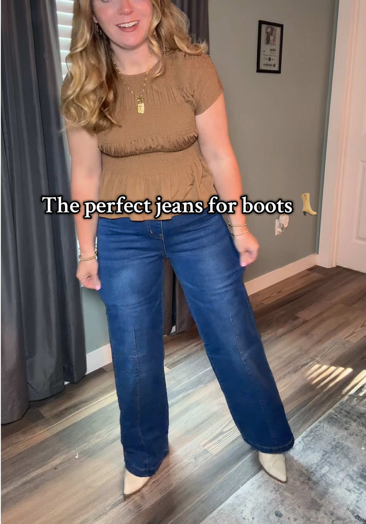 Literally so comfy! These are the perfect jeans for boots! #jeans #comfyjeans #pullonjeans #stretchyjeans #widelegjeans 