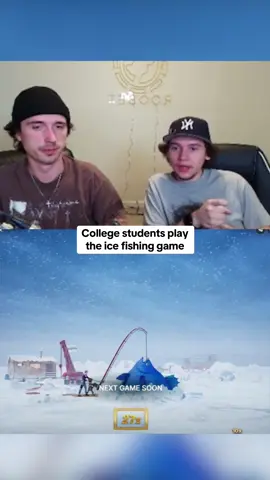 College students play the ice fishing game #kickstreaming 