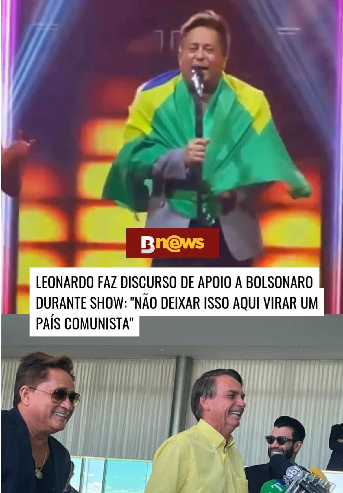🗣️ Um dia antes do julgamento do ex-presidente no STF, o cantor Leonardo resolveu fazer um discurso de apoio e conscientização sobre o país, que, segundo ele, tende a melhorar ainda mais com soltura de Bolsonaro. O político será julgado a partir das 19h desta terça-feira (2). #STF #Bolsonaro #Leonardo #apoio #bnews