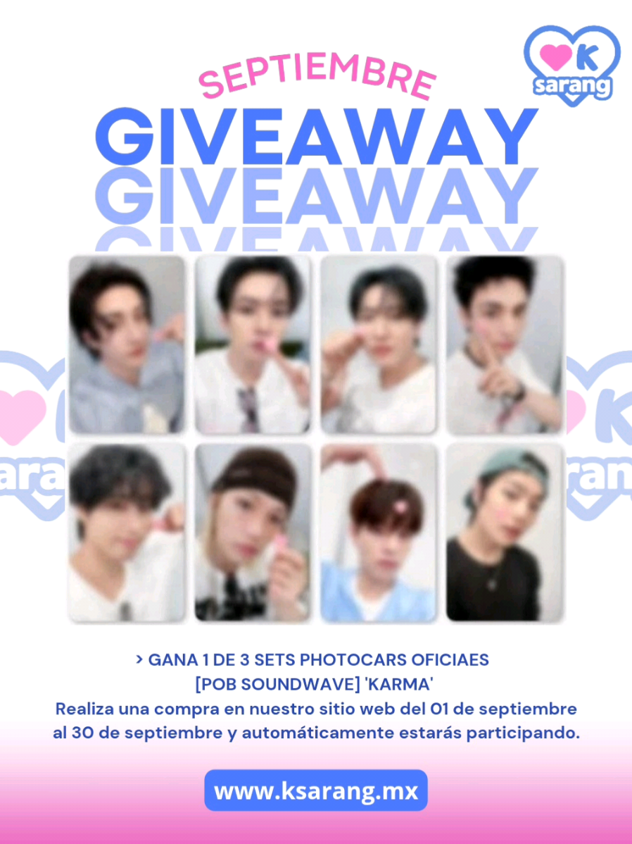 ¡SORTEO SEPTIEMBRE! Gana 1 de 3 sets de Photocards Oficiales [POB SOUNDWAVE]  ¿Como participar? Es fácil, solo debes realizar una compra en nuestra página web www.ksarang.mx del 01 de septiembre al 30 de septiembre y automáticamente estarás participando. Los 3 ganadores serán anunciados el 01 de octubre.  El envío debe ser cubierto por el ganador. Mucha suerte 🍀 #kpopmexico  #straykids #photocards #skzphotocard    #giveaway