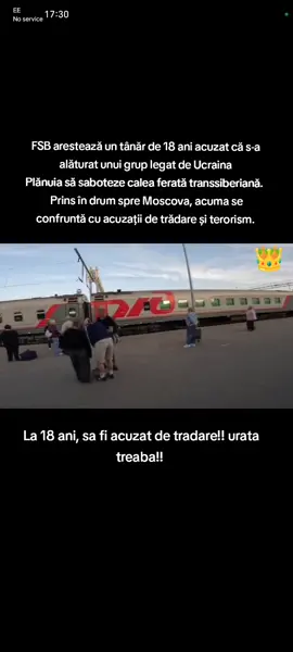 FSB arestează un tânăr de 18 ani acuzat că s-a alăturat unui grup ter legat de Ucraina Plănuia să saboteze calea ferată transsiberiană și plănuia să se alăture forțelor Kievului!! Prins în drum spre Moscova se confruntă cu acuzații de trădare și terorism.