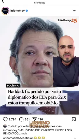 Concorda ou sem corda?  #estadosunidos #visto #vistodiplomático #g20 #haddad        Fonte: @infomoney  