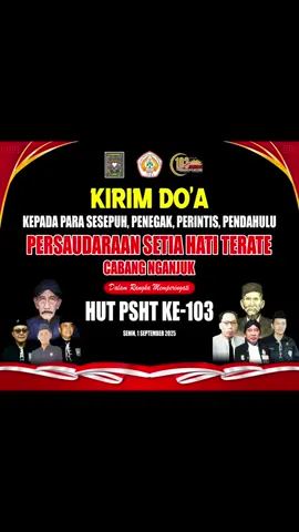 DOA BERSAMA PERINGATAN HUT PSHT KE - 103 TAHUN Dalam rangka peringatan HUT PSHT Ke - 103 Tahun. Segenap Pengurus Cabang PSHT Kabupaten Nganjuk menghadiri kegiatan doa bersama kepada para perintis, pendiri, pengembang, penegak, pendahulu PSHT. Kegiatan ini diadakan di Rayon Banjaranyar Ranting Tanjunganom Cabang Nganjuk. (01/09/2025) Dengan kegiatan ini diharapkan para penerus PSHT senantiasa mendapatkan petunjuk, bimbingan, niat & kemauan yang teguh, diberikan kekuatan juga kesabaran dalam mengemban dan mengembangkan ajaran SH guna membawa dan memancarkan cita-cita para pendahulu PSHT. Acara ini menindaklanjuti intruksi dari pengurus pusat PSHT guna mengadakan doa bersama serentak ditempat masing-masing. Semoga Keluarga Besar PSHT pada umumnya dan PSHT cabang Nganjuk Khususnya. Senantiasa dalam perlindungan Nya, diberikan keberkahan dalam hidupnya, diangkat derajatnya, juga diberi rezeki yang melimpah. Ijinkanlah kami Bersemboyan : “Selama Matahari masih bersinar Selama Bumi Masih di huni Manusia Selama itu pula PERSAUDARAAN SETIA HATI TERATE tetap jaya kekal abadi selama - lamanya.” #psht #pshtnganjuk #pshtpusatmadiun #persaudaraanproduktif #shterate 