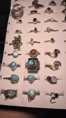 A3 is a rose quartz pendant, but the rest are fixed size silver rings. Lmk if you want me to check the size on any piece for you. Check the listing for the price and whether it has sold. If it is available to add to cart, it has not sold. #silverrings #larimar #moonstone #silverjewelry #iocrystals 