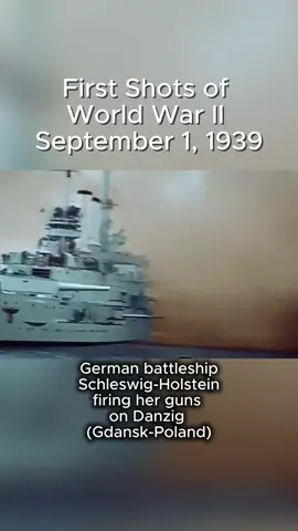 First Shots of World War II September 1, 1939 #ww2 #history #MilitaryHistory #OnThisDay #HistoryShorts.                                       The first shots of World War II were fired on September 1, 1939, when  Germany invaded Poland. At dawn, the German battleship Schleswig-Holstein opened fire on the Polish garrison at Westerplatte near Gdańsk. This marked the official start of the most devastating conflict in human history, which would last until 1945 and reshape the entire world.