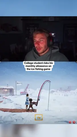 College student risks his monthly allowance on the ice fishing game #kickstreaming