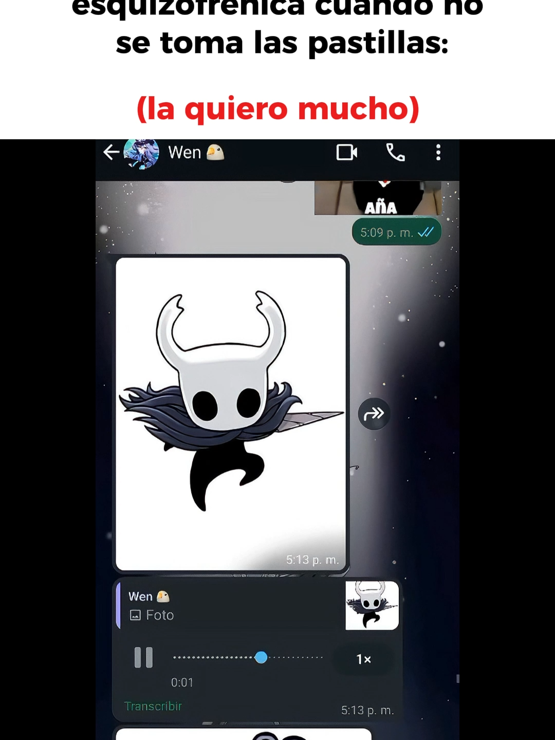 Quiero mucho a esa furra🤗 @꧁Wen🐢꧂ #mrhollow #hollowknight #amiga #humor  . . . Mi amiga la furra esquizofrénica cuando no se toma las pastillas. (la quiero mucho)