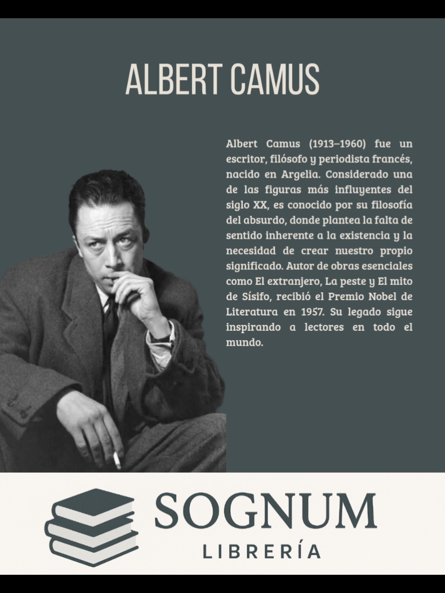 Albert Camus, uno de los grandes pensadores del siglo XX, nos dejó un legado literario y filosófico que invita a reflexionar sobre la vida, la libertad y el sentido de la existencia. 🌍📚 #AlbertCamus #Literatura #Filosofía #ElExtranjero #ElMitoDeSísifo 