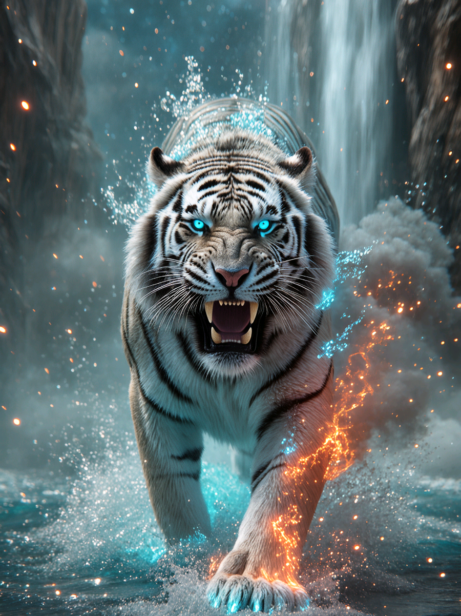😱 Colossal White Tiger on Fire 🐅🔥Set As Wallpaper #tiger #Viral  #livewallpaper  #fyp #CapCut 