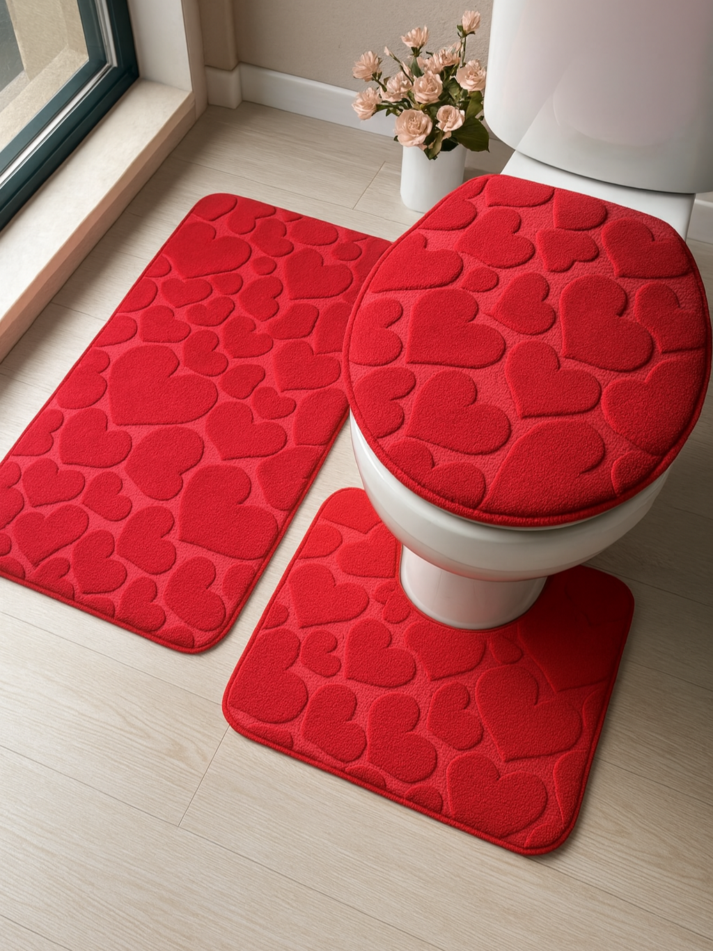 Kit Tapete Banheiro 3 Peças Floral 3D - Veludo Macio E Durável #tapete #tapetebanheiro #banheirodecorado