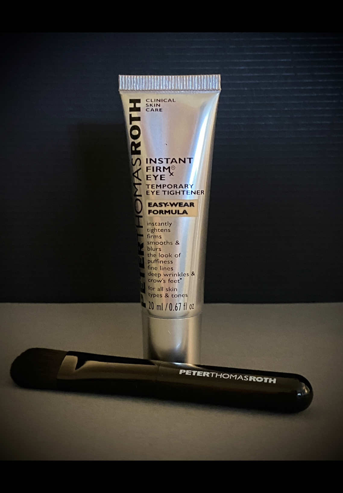 This Peter Thomas Roth Instant FIRMx Eye Temporary Eye Tightener Easy-Wear Formula does in fact work as described. I have never used a product like this before so I read and reread the directions until I was confident I knew how to apply this product correctly. I only needed a very tiny amount of product and it dries relatively fast. The tightening effect feels a little bit like the feeling when a clay mask dries out on your face. It’s a strange sensation for me personally but with time I have gotten used to it. This has great staying power and it takes a bit of effort to wash it off completely. That is a good thing if you are planning to leave this product on all day. This product does instantly smooth out lines around the eye area. The effect is purely temporary and goes away after washing off the product at the end of the day. This product does contain anti aging ingredients as well in order to support some long term benefits. However, the main thing that this product does for me personally is to instantly smooth out my eye area temporarily for a day. I expect this tube to last me a while since it contains 20 mL (0.67 fl oz) and I only need a tiny bit per use. This comes with a dry brush for application if you prefer that method. I used my fingers to apply it since that is easier for me. This is a great product overall for instantly smoothing the skin around the eyes. I can say I recommend it.  #complimentary #PTR #InstantFirmx @influenster @Peter Thomas Roth Labs 