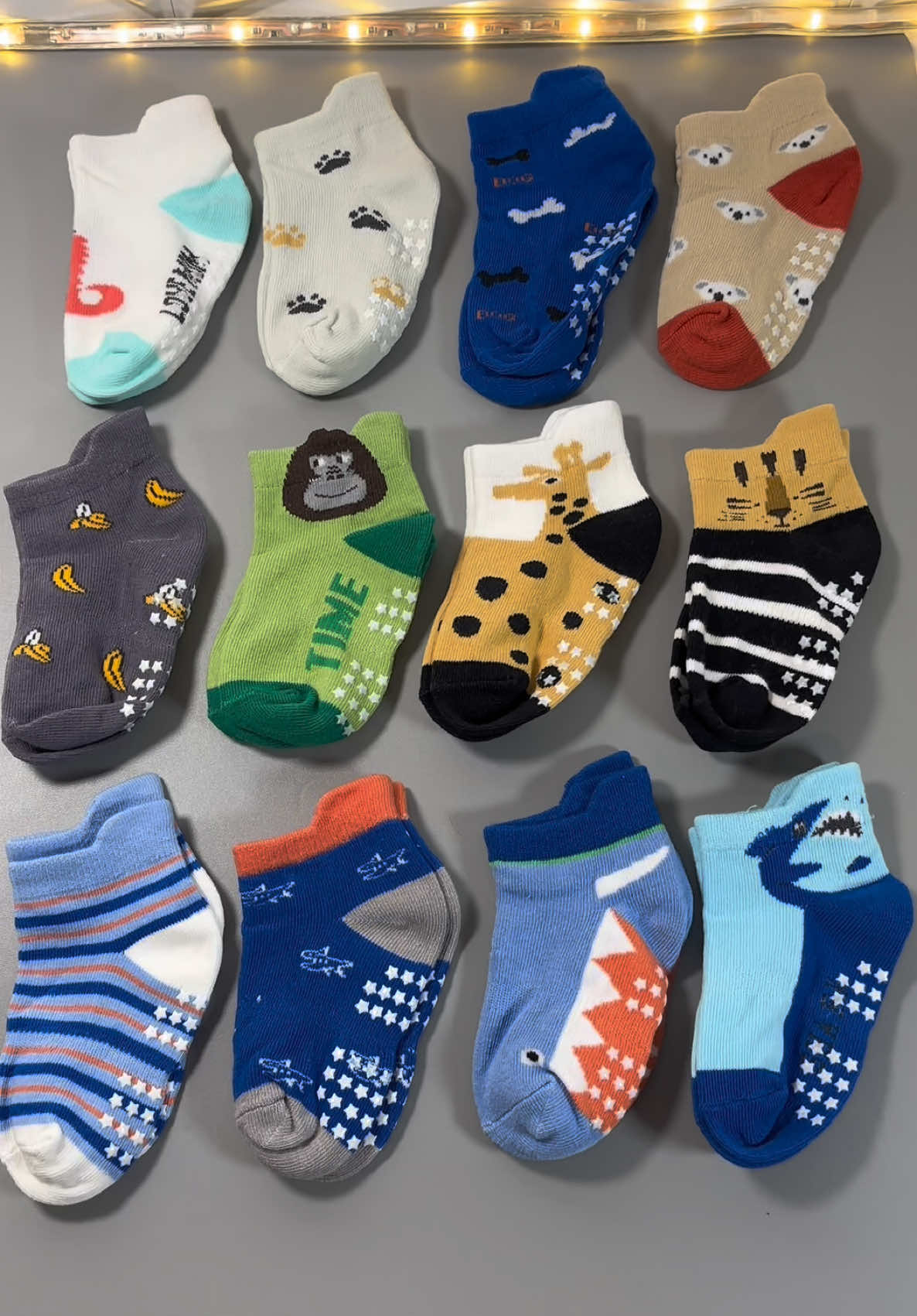 12 pairs Baby or toddler cartoon animal non slip socks, really fun looking socks. #socks #babyclothes #toddlerclothes #tiktokshoplabordaysale #kidsclothes 