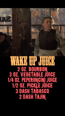 Wake Up Juice. Inspired by the Juice that had to wake up Doc in Back to the Future try this recipe for Wake Up Juice!  ⏰ 2 oz. Bourbon  ⏰ 3 oz. Vegetable Juice ⏰ 1/4 oz. Peperoncini Juice ⏰ 1/2 oz. Pickle Juice ⏰ 3 Dash Tabasco ⏰ 2 Dash Tajin #cocktails #Recipe #wakeup #backtothefuture #movie 