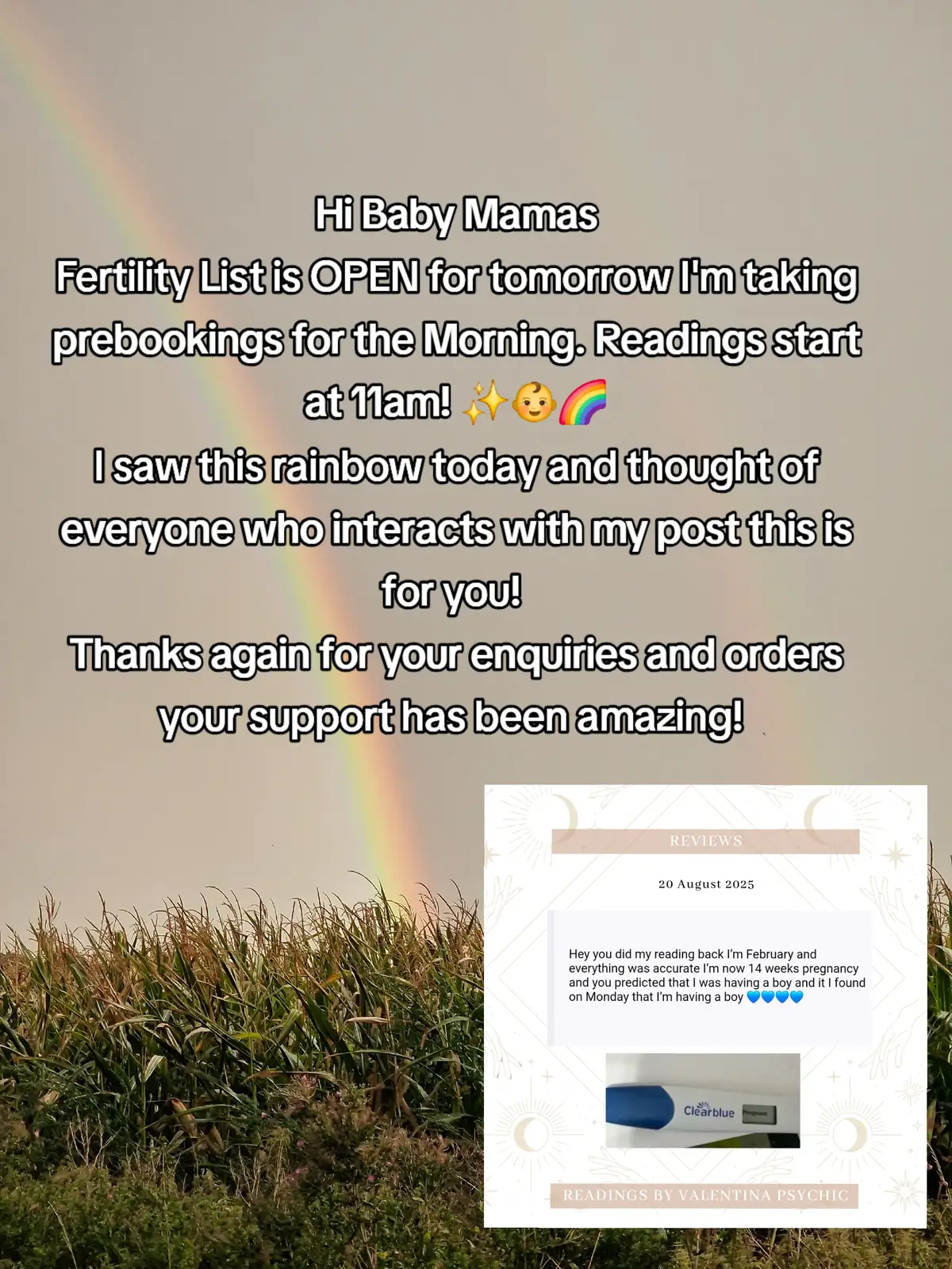 Dont forget to leave your notes at checkout when you book! Thank you to those who have trusted me with your energy too! ✨️👶🌈 #fertilityreadings #futurebaby #fertilityjourney #fertilitypsychic #fertilitypsychicreaderuk 
