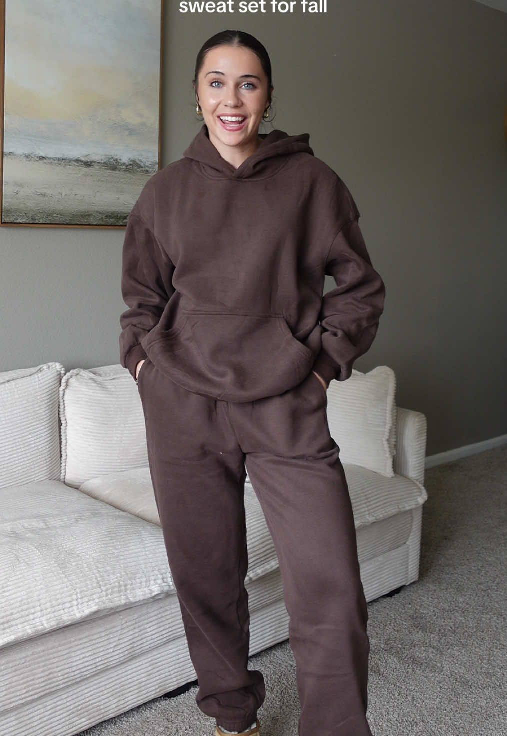 If you’re looking for an affordable sweat set for fall these are it!! They’re so cozy, great quality and seriously such a staple for fall!! #matchingset #sweatset #sweatsuit #cozyset #fallfashion 